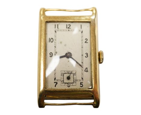 A gentleman's 1930's/1940's 9ct gold manual wind wrist watch, with rectangular Arabic dial and subsidiary seconds, case diame