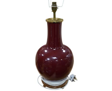 A Chinese sang de boeuf vase converted to a table lamp, 46cm high. Condition - good