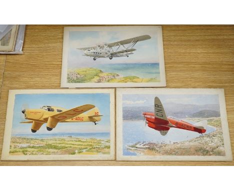 Charles Thomas Howard (1865-1942), three original watercolours for postcards, Vintage Aircraft comprising De Havilland Comet,
