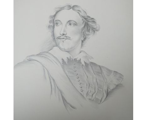 A 19th century album of pencil sketches, portraits of notable figures, to include Charles I, each unsigned, sketch book 34 x 