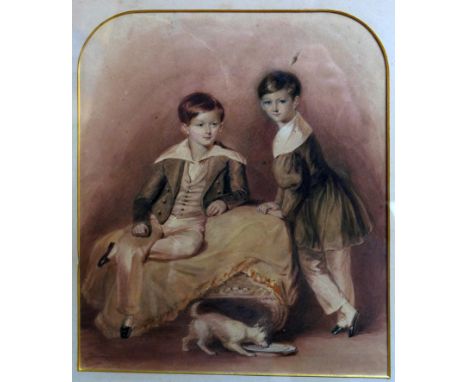 B. Liegler, Portrait study of two boys and their dog, watercolour, signed and dated 1839, 29 x 24cm 