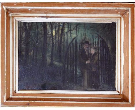K. Hood, 'Secret Lovers in the Moonlight', oil on board, signed lower right, 24 x 34cm 