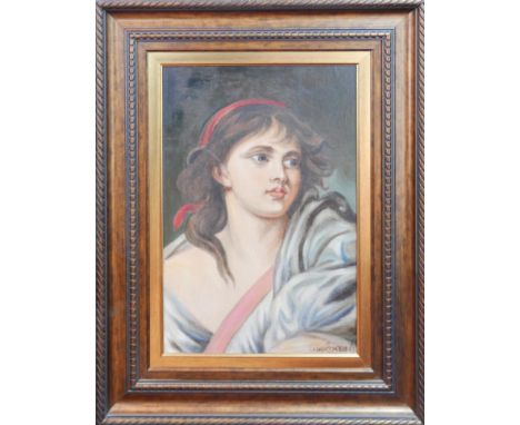 20th century Russian school Portrait of a Young Lady, oil on board, signed lower right, 58 x 38cm 