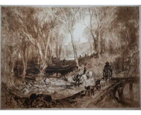 Sir Frank Short RA RE - 'Huntsmen in a Wood' projected for Liber Studiorum, early state mezzotint and etching after a sepia w