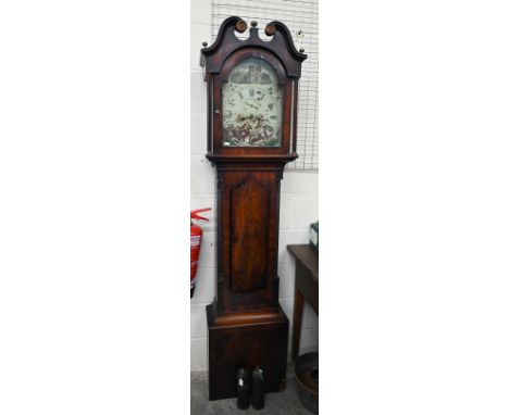 Ferguson Elgin - early 19th century mahogany longcase clock with painted dial and eight-day movement c/w weights pendulum and