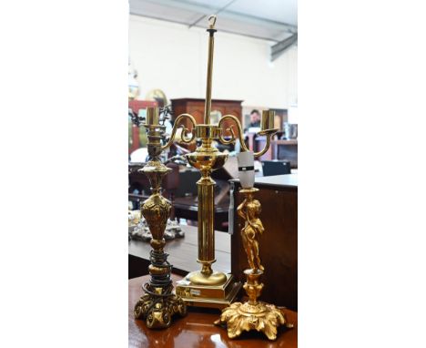 Three brass table-lamp bases 