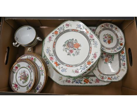 An Edwardian Copeland Spode pottery 'Chinese Rose' part dinner service and similar tableware 