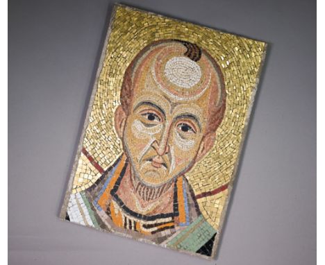 Romanesque mosaic portrait of a saint with golden halo 52 x 37 cm 