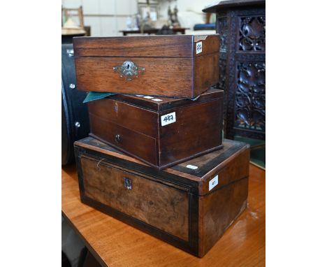 A Victorian brass-strung walnut writing slope, 41 cm wide to/w a Georgian mahogany fitted box with lower drawer and an inlaid