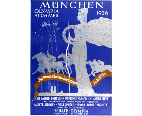 Original vintage Munich Olympic Summer sports poster for the annual Brown Ribbon of Germany / Das Braune Band von Deutschland