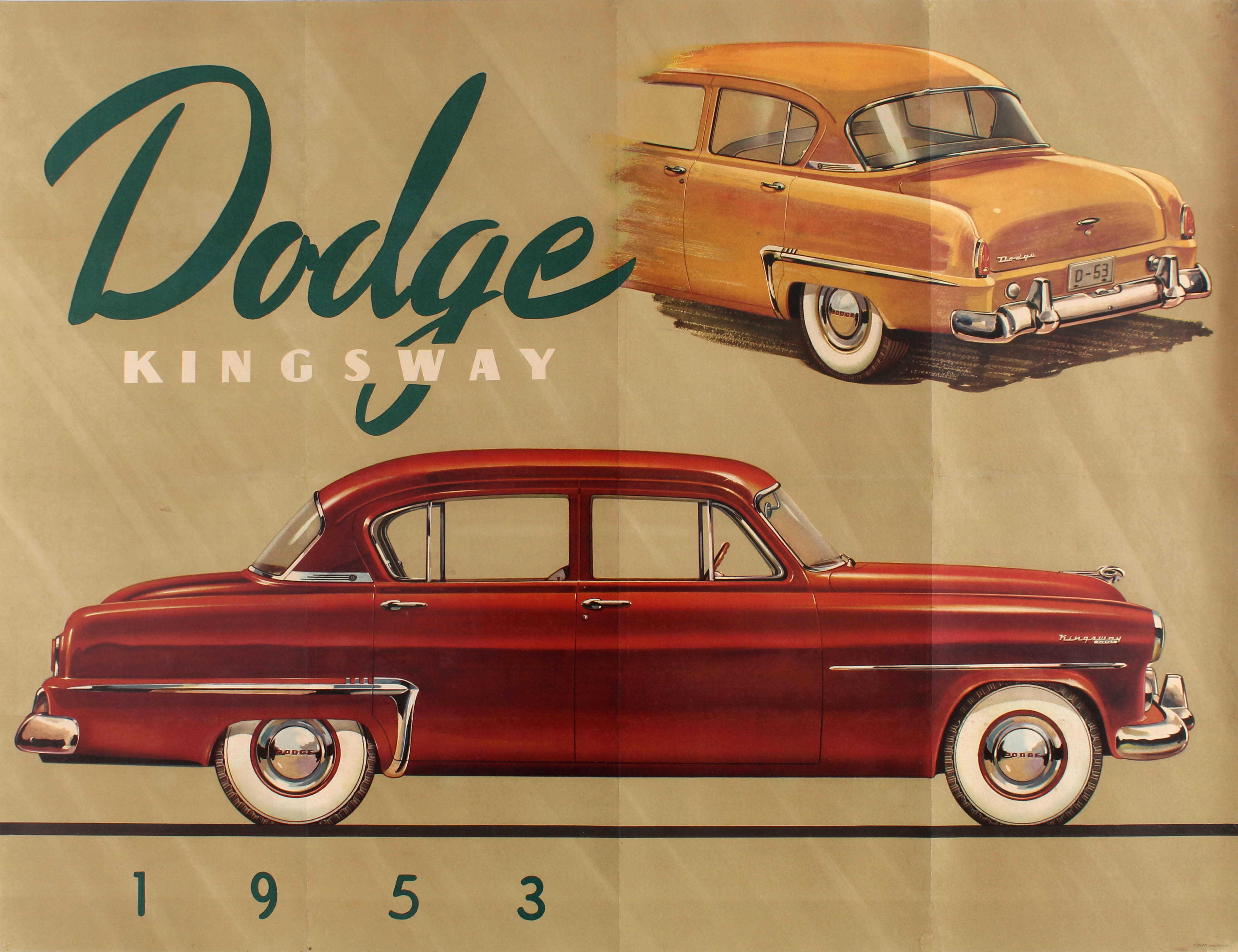 Original vintage car dealer advertising poster for the Dodge Kingsway