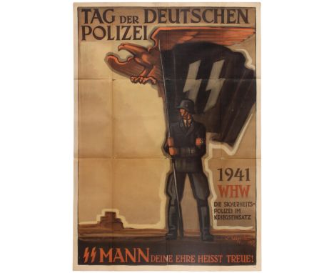 Original vintage German Nazi propaganda poster commemorating the Day of the German Police during the Winterhilfswerk program 