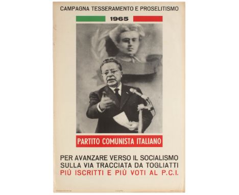 Original vintage Italian propaganda poster for the Italian Communist Party (PCI) published in 1965 to promote the party's mem