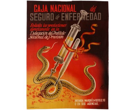Original vintage medical propaganda poster - Caja Nacional del Seguro de Enfermedad / National Health Insurance Fund - featur