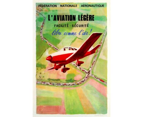 Original vintage poster published by the French National Aeronautics Federation to promote flying by light aircraft as an alt