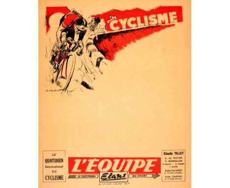 Original vintage sport advertising poster for the French sports newspaper L’Equipe featuring a dynamic image by Paul Ordner (