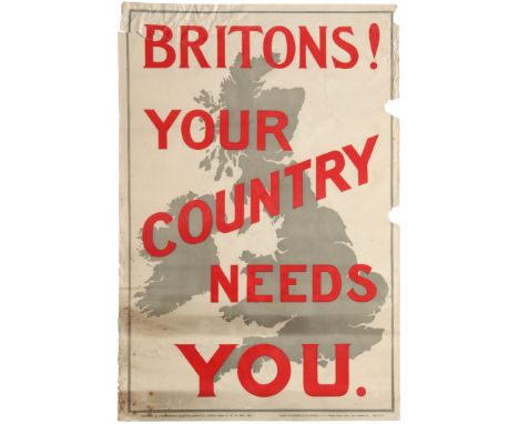 Original vintage WWI recruiting propaganda poster published by The Parliamentary Recruiting Committee: Britons! Your Country 