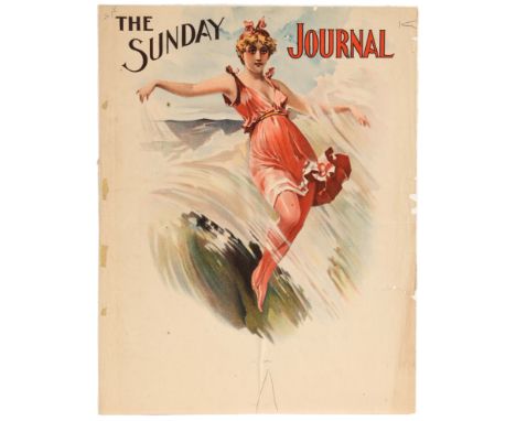 Original vintage advertising poster for the Belle Epoque publication The Sunday Journal featuring a great illustraton showing