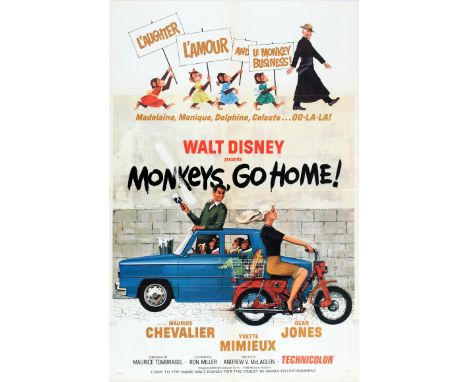 Original vintage movie poster for a Walt Disney comedy film - Monkeys Go Home! - directed by Andrew McLaglen and starring Mau