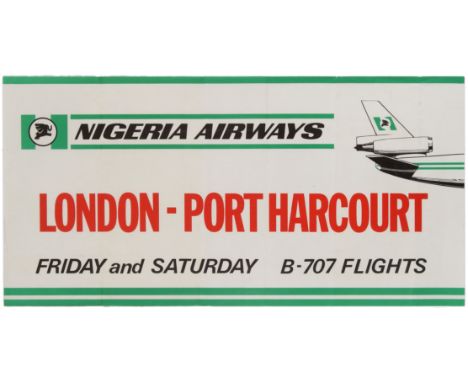 Original vintage travel poster published by Nigeria Airways to promote its flights between London, the capital of the United 