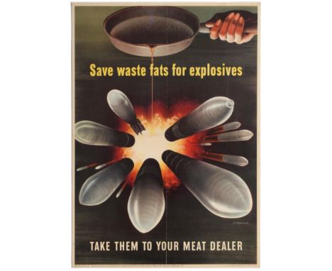 Original vintage WWII US propaganda poster published by the U.S. Government Printing Office for the home front: Save waste fa