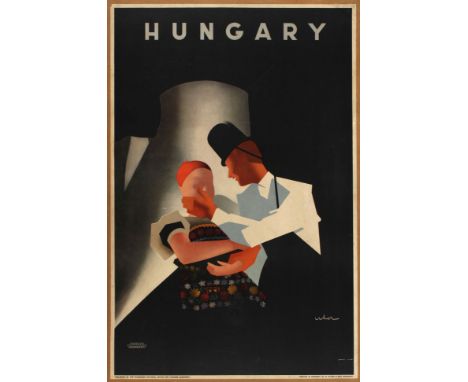 Original vintage travel poster published in English by Hungarian National Office for Tourism in Budapest, featuring a great d