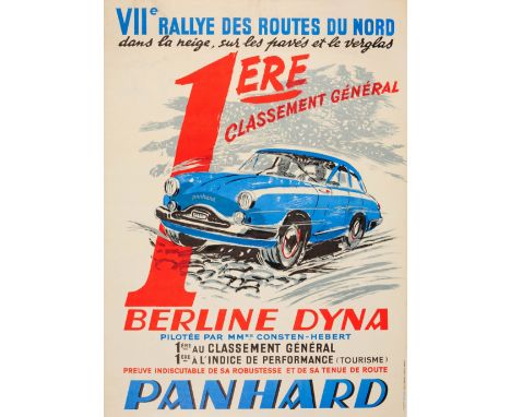 Original vintage sport advertising poster for the VIIe Rallye des Routes du Nord Berline Dyna 1ere Classement Generale winter
