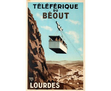 Original vintage travel poster featuring a stunning image of the now-closed Telepherique du Beout in the historic market town
