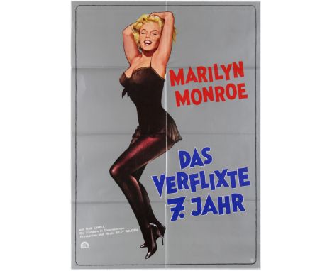 Original vintage German movie poster for the re-release of 1955 American comedy film The Seven Year Itch (Das Verflixte 7. Ja