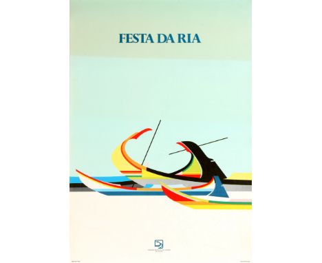 Original vintage advertising poster for the Festival in Ria Portugal - Festa Da Ria - featuring a colourful graphic illustrat