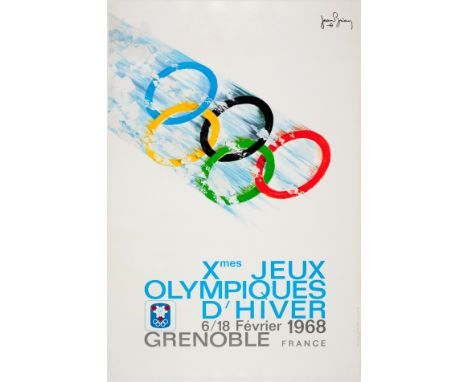 Original vintage Olympics sport poster for the 1968 Winter Olympic Games /Jeux Olympiques D’Hiver held in Grenoble France fro