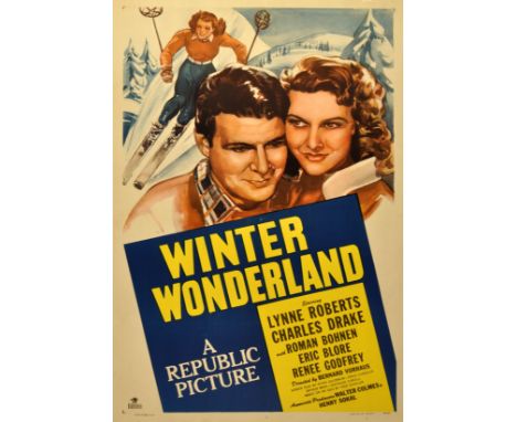 Original vintage movie poster for a black and white film Winter Wonderland starring Lynne Roberts and Charles Drake. Colouful