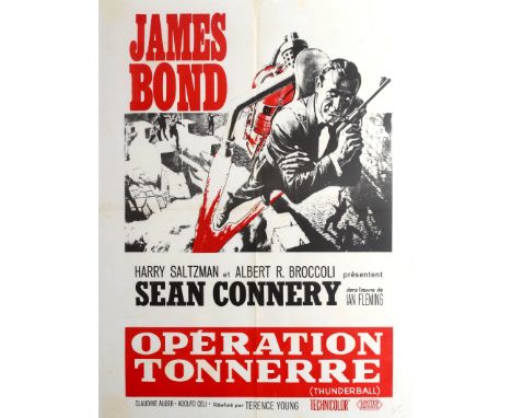 Original vintage movie poster for the French re-release of the classic British spy film Operation Tonnerre / Thunderball rele