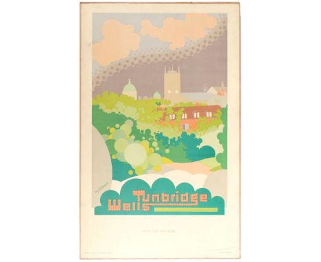 Original vintage travel poster published by London Transport: Tunbridge Wells. Stylised artwork by Scottish artist Alexander 