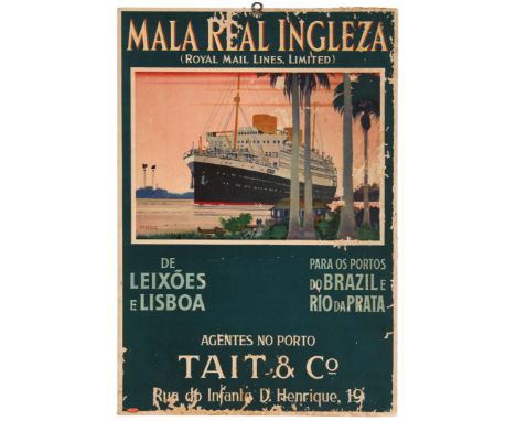 Original vintage travel poster for a cruise line Royal Mail Line Limited - Mala Real Ingleza. Printed in Portugal to advertis