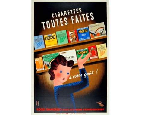Large original vintage French advertising poster - Cigarettes toutes faites - featuring a colourful image by Derouet Lesacq d