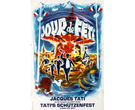 Original vintage movie poster for the German re-release of the classic French comedy film Jour de Fete / Tati's Schutzenfest 