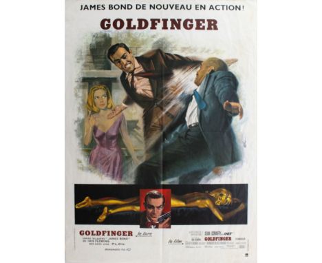 Original vintage French re-release cinema poster for the James Bond 007 movie, Goldfinger, produced by Albert R. Broccoli and