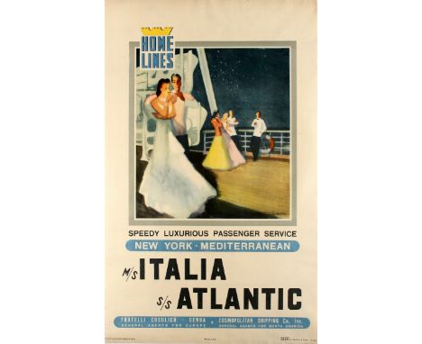 Original vintage travel advertising poster for the Italian passenger shipping company Home Lines (founded 1946; merged with H