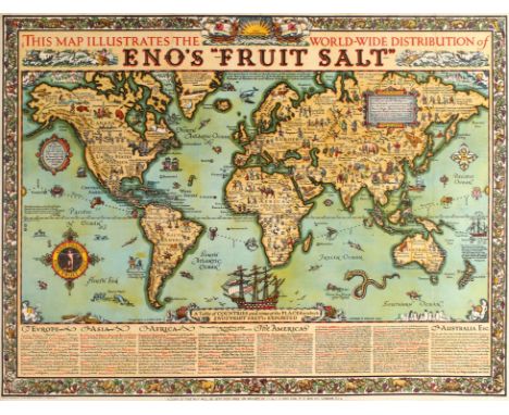 Original vintage advertising poster: This map illustrates the world-wide distribution of Eno's Fruit Salt trade mark / Accomm