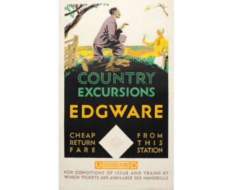 Original vintage London Underground advertising poster for Country Excursions Edgware cheap return fare from this station &lt