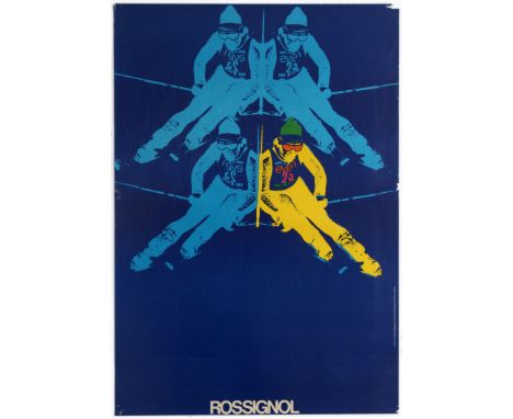 Original vintage sport advertising poster for Skis Rossignol (or simply Rossignol), a French manufacturer of alpine, snowboar
