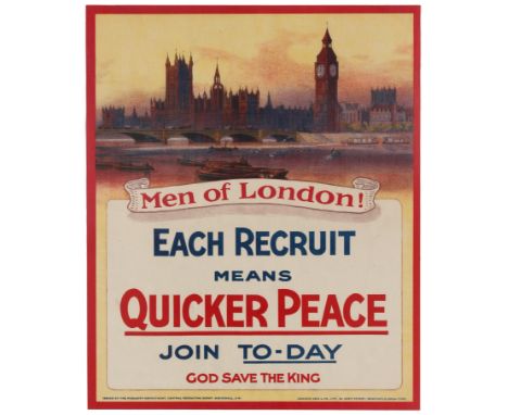 Original vintage WWI recruiting propaganda poster published by The Publicity Department, Central Recruiting Depot: Men of Lon