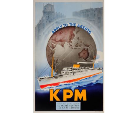 Original vintage travel advertising poster for the Dutch shipping company KPM Koninklijke Paketvaart-Maatschappij (1888-1966;