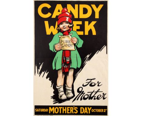 Original vintage advertising poster published for Mother's Day Saturday October 2nd - Candy Week for Mother - featuring a gre