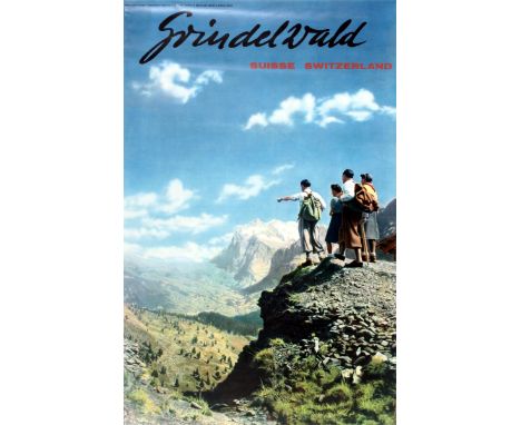 Original vintage travel advertising poster for Grindelwald Suisse Switzerland featuring a colour photograph by Albert Steiner