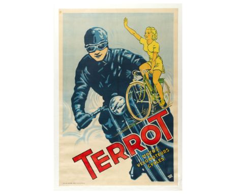 Original vintage advertising poster for the French manufacturer of motorcycles and bicycles Terrot. The company was based in 