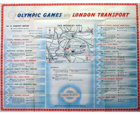 Rare original vintage London Transport map issued for the Olympic Games in 1948 - How to get there by London Transport. Amazi