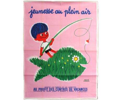 Original vintage French propaganda poster promoting summer camps and outdoor holidays for all children and young people with 