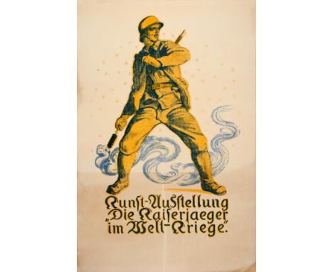 Original vintage World War One poster for the Kunst-Ausstellung Die Kaiserjaeger im Welt-Kriege an Art Exhibition The Emperor